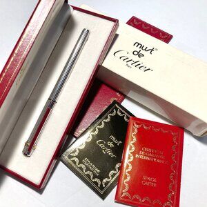 ‘Must de Cartier’ Fountain Pen w original box, pen case, 2 brochures